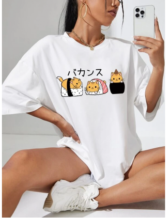 Japanese Baskılı Beyaz Kadın T-shirt Beyaz