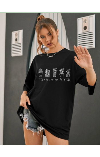 Plants Baskılı Kadın T-shirt Siyah…