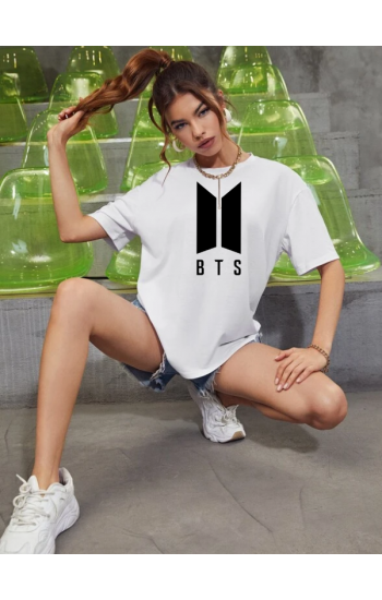 BTS Baskılı Kadın T-shirt Beyaz…