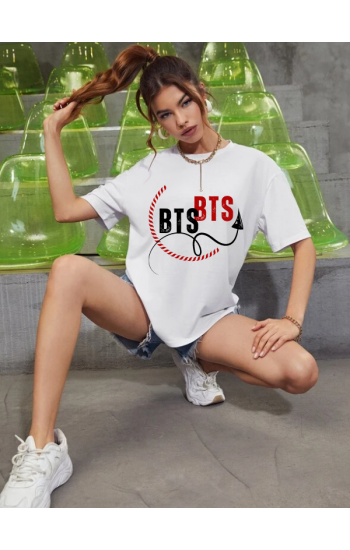 BTS Baskılı Kadın T-shirt Beyaz 01…