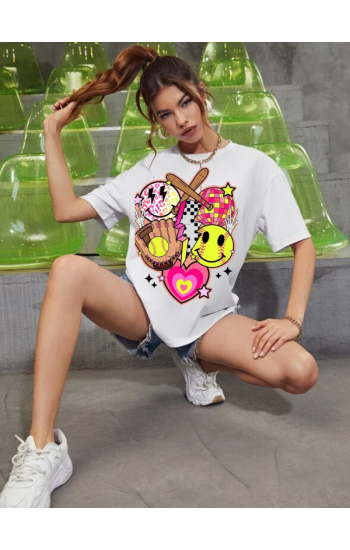 Emoji Baskılı BayanT-shirt Beyaz…