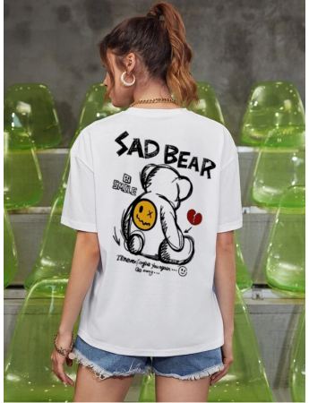 Sad Bear Baskılı Bayan T-shirt