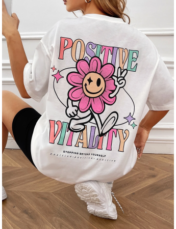 Postive Baskılı Oversize Bayan T-shirt