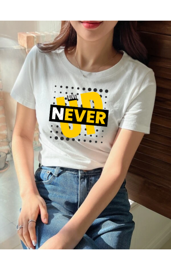 Never Up Baskılı Kadın Beyaz Tshirt…