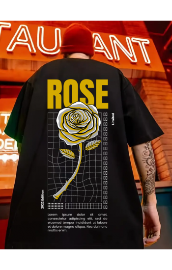 Rose Baskılı Erkek Tişört Özel Seri…