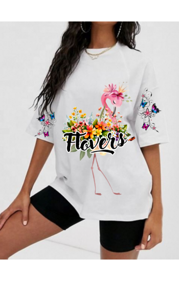 Flowers Baskılı Basic Tişört…