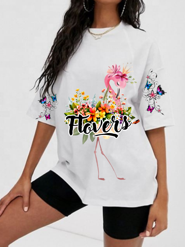 Flowers Baskılı Basic Tişört…