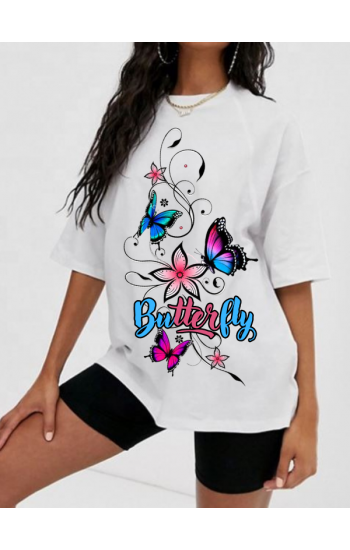 Butterfly Baskılı Basic Tişört…