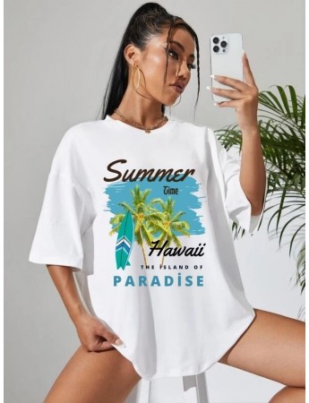 Summer Time Baskılı Basic Tişört