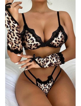 Bella Notte Leopar Desen Eldivenli Seksi İç Çamaşır Takımı 16001