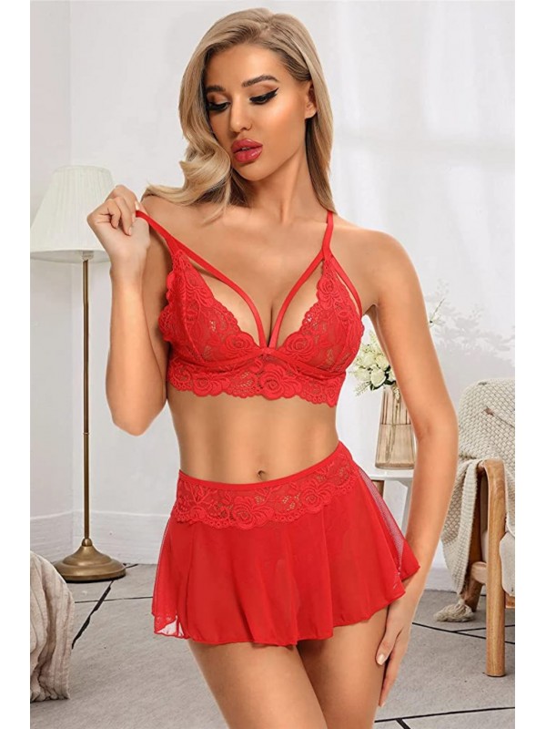 Bella Notte Özel Bölgesi Açık Kırmızı Etekli Bralet Süty…