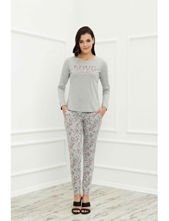 Bella Notte A Kalite Gri Cotton Pijama Takımı 30150