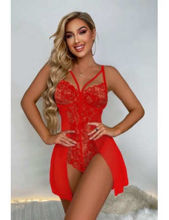 Bella Notte Kırmızı Özel Bölgesi Açık Babydoll Gecelik 15034