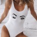 Kadın Kolsuz Göz Baskılı Kaşkorse Bodysuit Beyaz