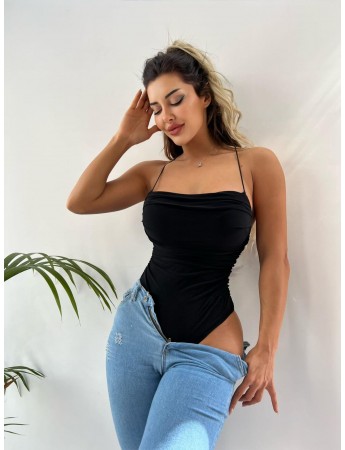 Kadın Sandy Kumaş Askılı Bodysuit Siyah