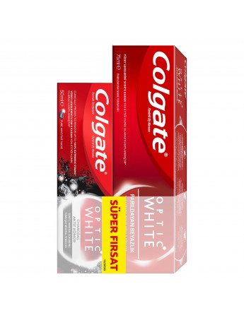 Colgate Optic White Parıldayan Beyazlık Diş Macunu 75 ml + Optic White Aktif Kömür Diş Macunu 50 ml