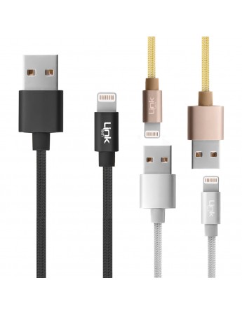 LinkTech K575 Lightning USB Örgü Metal Başlı 3mt Şarj ve Data Kablosu