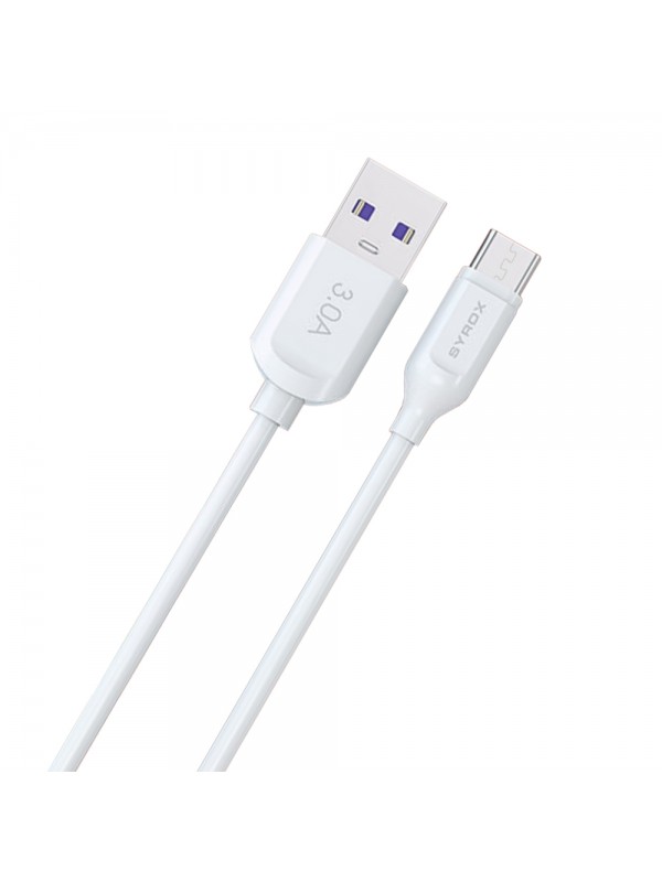 Syrox C107 Micro USB Hızlı Şarj ve Data Kablosu 1mt 3.0A 18W Beyaz…