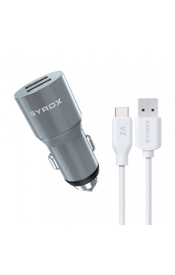 Syrox C32T 2x USB Metal Araç Şarj Aleti ve Type-C Kablo Set…