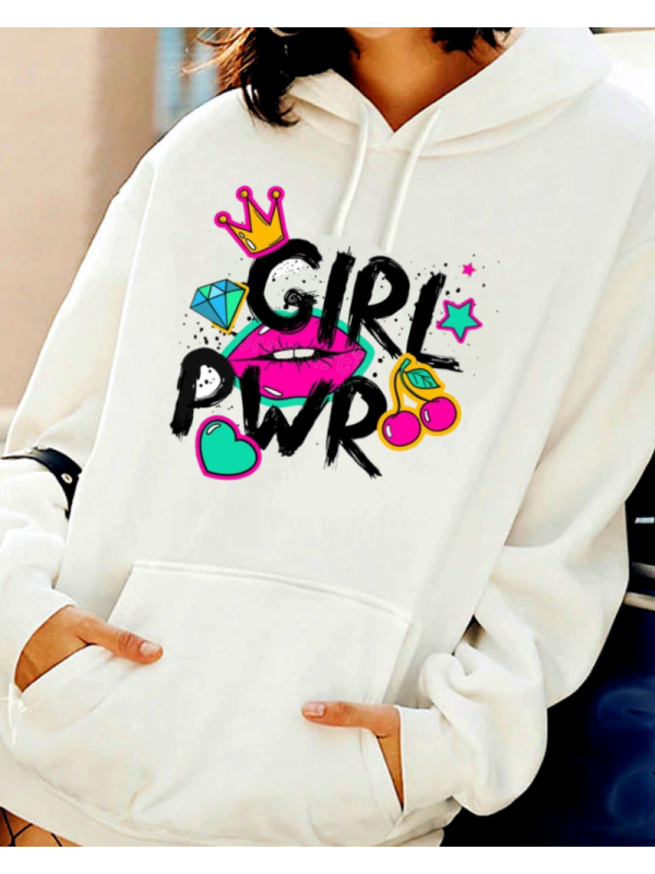 Girl power dudak baskılı kadın sweat beyaz…