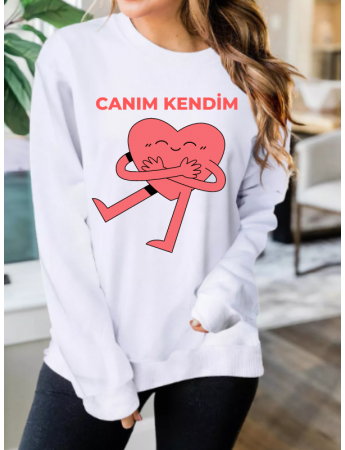 Kalp Baskılı Kadın Sweatshirt 03