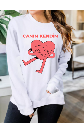 Kalp Baskılı Kadın Sweatshirt 03…