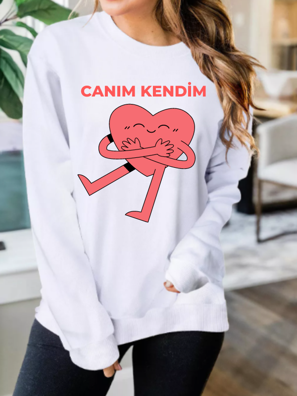 Kalp Baskılı Kadın Sweatshirt 03…