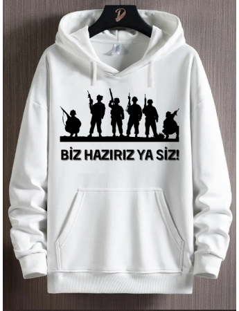 Biz hazırız ya siz baskılı erkek sweat