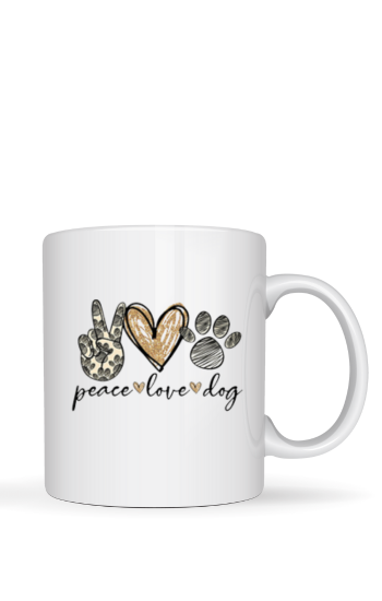 Peace Love Dog Baskılı Kupa Beyaz…