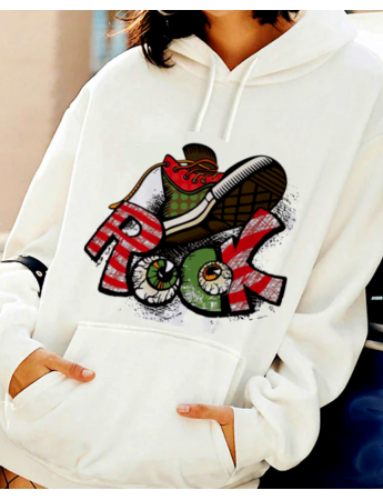 Rock ve Ayakkabı Baskılı Kadın Sweatshirt