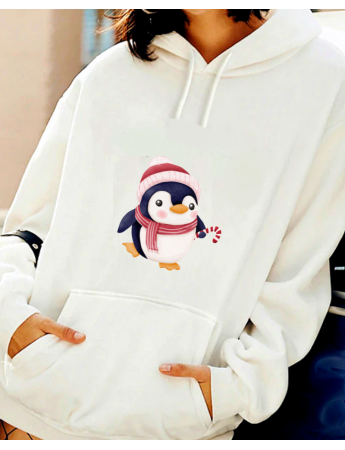 Penguen Yılbaşı Baskılı Kadın Sweatshirt