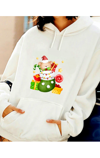 Yılbaşı Çorap Ayıcık Tema Baskılı Kadın Sweatshirt…