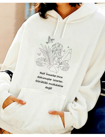 İllüstrasyon Resimli ve Anlamlı Yazı Baskılı Kadın Sweatshirt