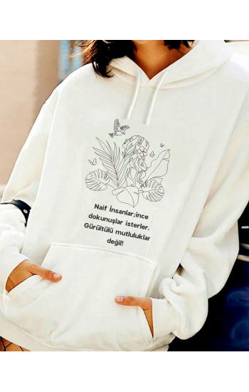 İllüstrasyon Resimli ve Anlamlı Yazı Baskılı Kadın Sweatshirt…