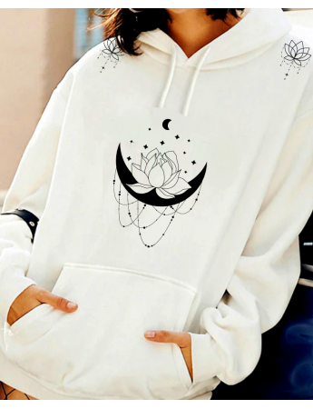 Lotus Çiçeği Baskılı Kadın Sweatshirt