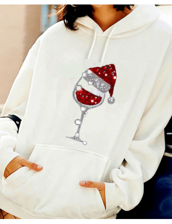 Kadeh ve Noel Şapka Baskılı Kadın Sweatshirt