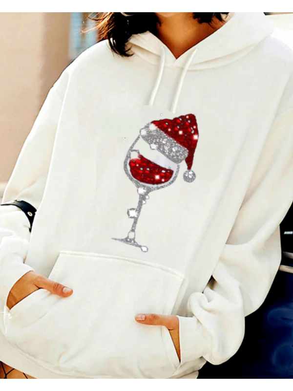 Kadeh ve Noel Şapka Baskılı Kadın Sweatshirt…