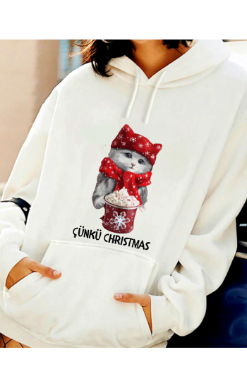 Christmas Sevimli Kedi Baskılı Kadın Sweatshirt…