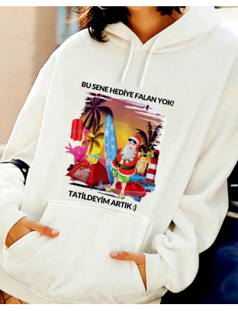 Noel Baba Tatilde Baskılı Kadın Sweatshirt