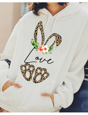 Love ve Tavşan Baskılı Kadın Sweatshirt