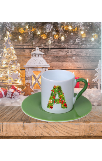 Yılbaşı Noel Harf Baskılı Kişiye Özel Türk Kahvesi Fincanı Yeşil…
