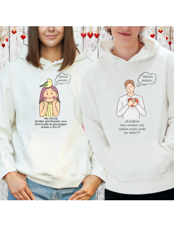 Sevgili Kombini Romantik Sevimli Kişiye Özel Baskılı Sweatshirt