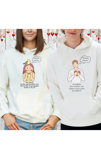 Sevgili Kombini Romantik Sevimli Kişiye Özel Baskılı Sweatshirt…