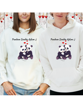 Sevgili Kombini Sevimli Panda Baskılı Kişiye Özel Sweatshirt