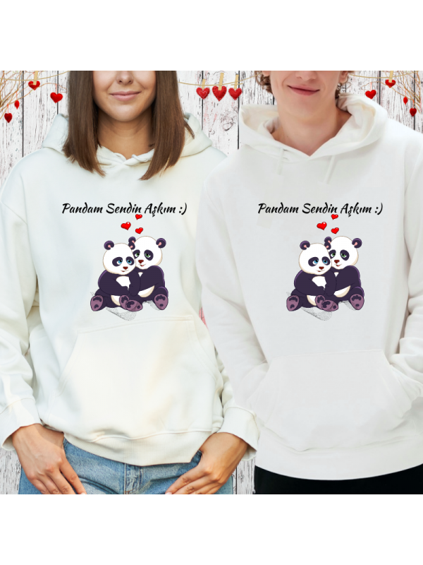 Sevgili Kombini Sevimli Panda Baskılı Kişiye Özel Sweatshirt…