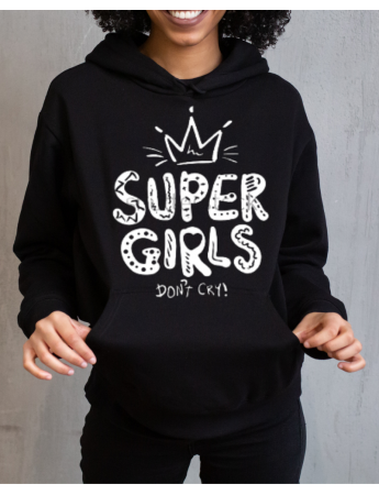 Super Girl Baskılı Kadın Sweatshirt Siyah