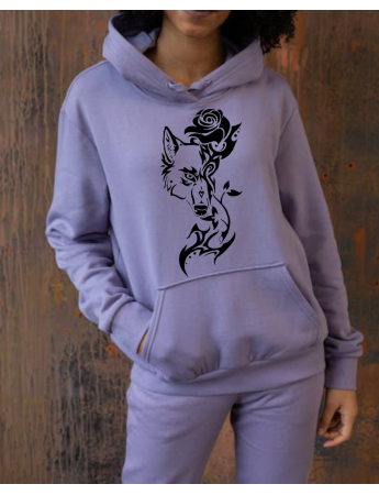 Gül Baskılı Kadın Sweatshirt Lila