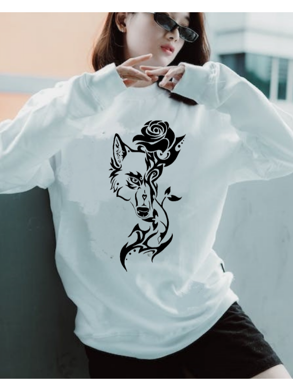 Gül Baskılı Kadın Sweatshirt Beyaz…