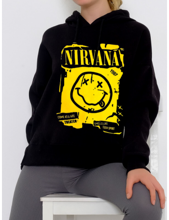 Nirvana Baskılı Kadın Sweatshirt Siyah