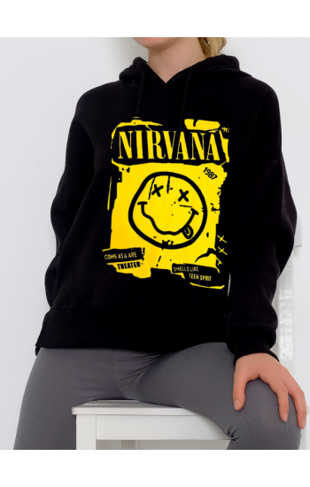 Nirvana Baskılı Kadın Sweatshirt Siyah…